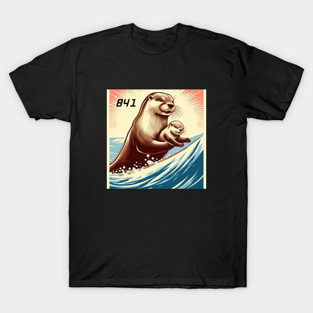 841 surfing otter with new baby T-Shirt by REDWOOD9